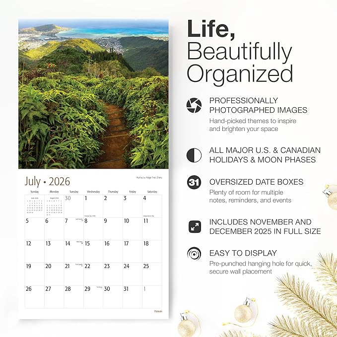 RED EMBER Select - Untamed & Scenic Hawaii 2026 Wall Calendar 12 Month | 12" x 24" Open | Thick & Sturdy Paper | Giftable | Tropical Island Travel Calendar 2026