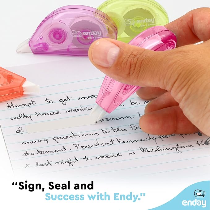 Enday White Out Correction Tape, Pink Dispenser White Out Tape, Easy to Use Applicator for Instant Corrections, Whiteout Suitable for Students, Teachers, and Office Workers