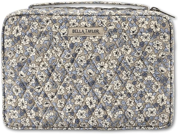Bella Taylor Small Bible Cover for Women - Quilted Cotton Bible Case for 6 x 9 inch Books - Khaki Floral