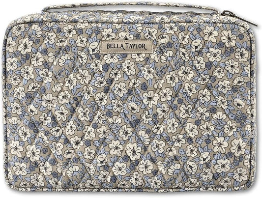 Bella Taylor Small Bible Cover for Women - Quilted Cotton Bible Case for 6 x 9 inch Books - Khaki Floral
