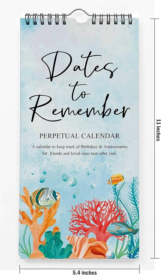 Aquatic Perpetual Calendar Birthday Wall Hanging Anniversary Special Event Reminder Calendar Book Journal Stationary Wall Hanging Birthday Gift Card Planner Organizer
