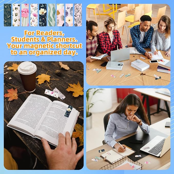 100 Pcs Magnetic Bookmarks Bulk, Cute Magnet Bookmark Page Clips - Magnetic Book Marks for Reading, Book Lovers, Teacher, Students, Women, Men – Party Favors, Teacher Gift, Bookmark Gift (Sky)