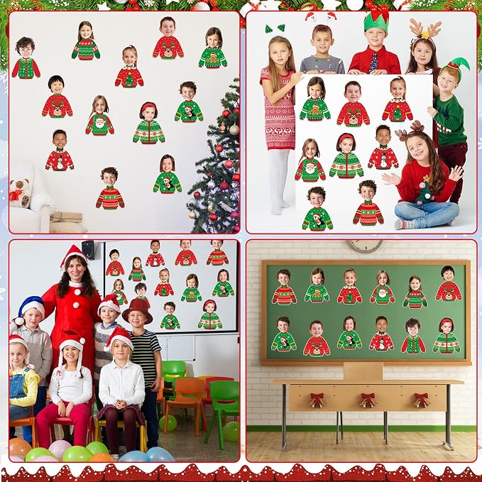60pcs Christmas Theme Cutouts Ugly Sweater Bulletin Board Decorations Xmas Ugly Sweater Paper Cut-Outs Classroom Decor for Xmas Classroom DIY Craft Photo Wall Door Christmas Winter Party Supplies