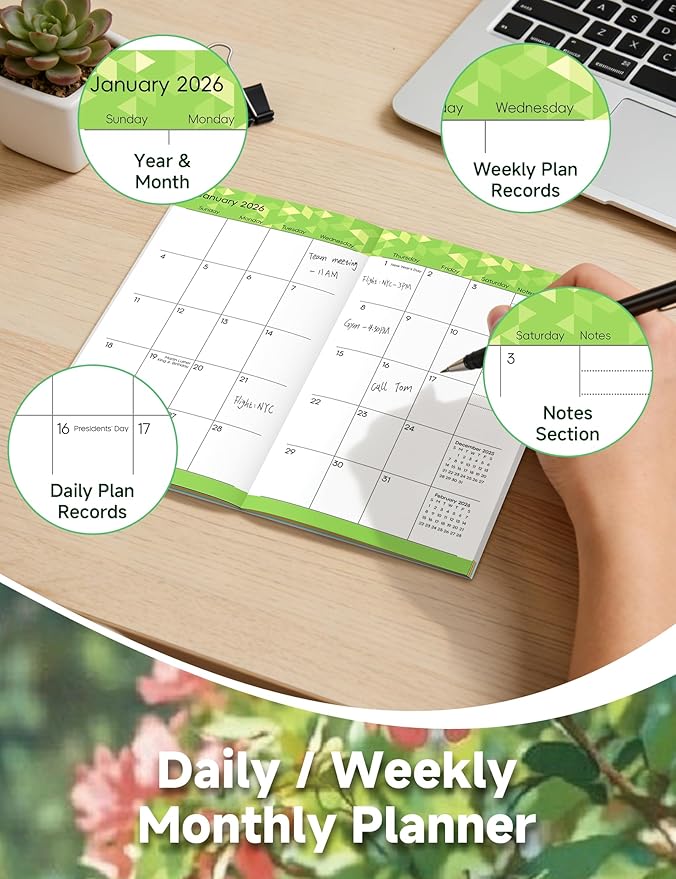 Pocket Calendar 2026-2028 Animal Series, Monthly Planner Jan 2026 to Jul 2028 (3.7" x 6.7") Perfect Purse Calendar, Pocket Agenda with Protective Plastic Sleeve- Blossom Cat