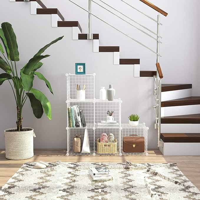 C&AHOME Wire Cube Storage, 6 - Cube Organizer Metal C Grids, Modular Shelves Units, Storage Bins Shelving, Closet Organizer, Ideal for Home, Office, Living Room, 36.6”L x 12.4”W x 36.6”H White