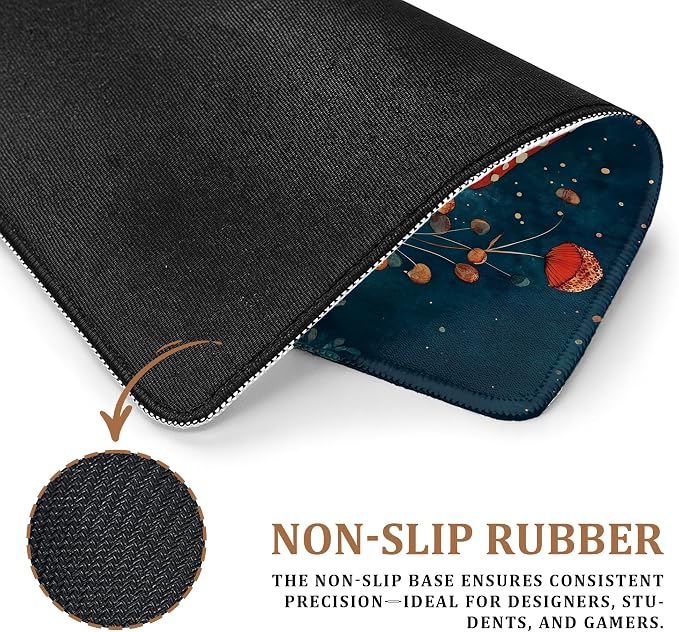 Dark Moody Floral Mushroom Mouse Pad, Gifts for Mushroom Lovers, Dark Cottagecore Deep Teal Forest Moss Botanical Mouse Pad for Home Office Computer Gaming Desk Essentials, 9.5x7.9 Inch