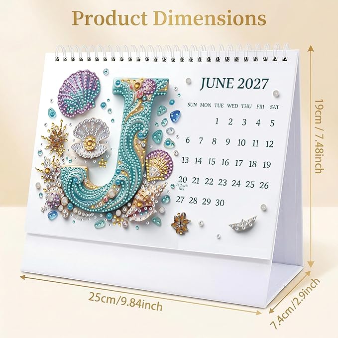 2027 Standing Desk Calendar DIY Diamond Art Painting Monthly Flip Dates Alphabet Theme Tabletop Calendars Diamond Art Craft Supplies Planner Office Home-Letter