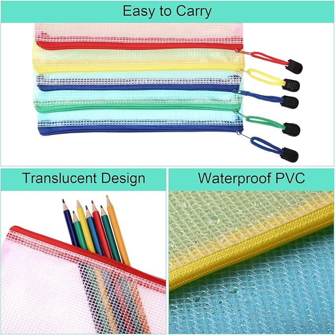 Mimorou 100 Pack Pencil Pouch Bulk Mesh Zipper Pencil Cases 9.5'' x 4.5'' Small Clear Holder Storage Case Multipurpose Cosmetics Toiletry Bags for Office File(Vivid Color)