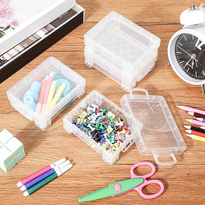 Suzile 60 Pcs Plastic Crayon Boxes with Snap Lids Clear Crayon Organizers and Storage Container, Bulk Stackable Pen Pencil Case for Art Crafts Classroom Office(Clear)