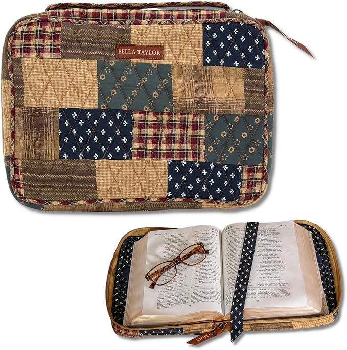 Bella Taylor Quilted Bible Cover for Women - Large Study Bible Case - Primitive Patch