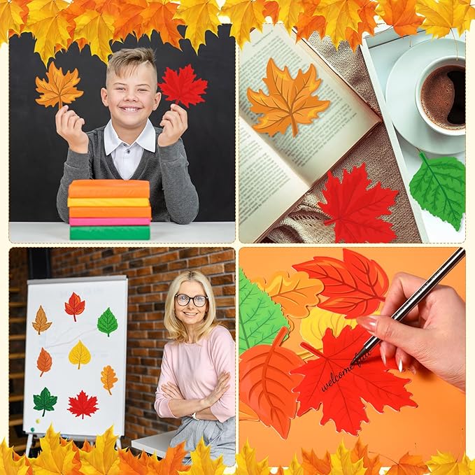 Cholemy 108 Pcs Maple Leaves Cutouts Fall Classroom Decorations Autumn Bulletin Board Decor Paper Fall Leaves Cutouts Crafts for Kids Thanksgiving Holiday School Wall Home Supplies, 9 Styles