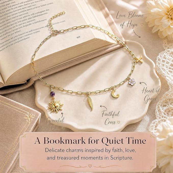 Boho Sun Moon Cross Bible Charm Chain - Christian Biblebook Accessory Faith Gift, Scripture Bookmark Decor for Bible Spine Edge, Religious Charms for Book Lovers