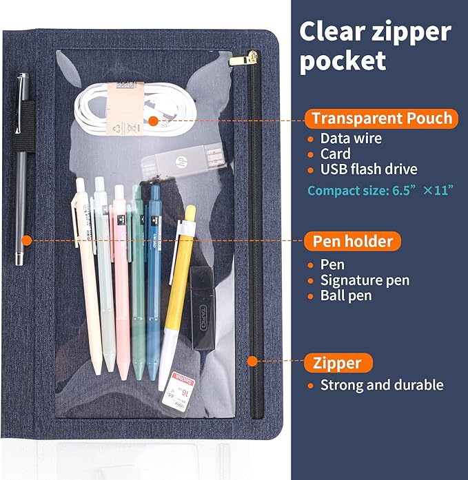 Trifold Planner Cover for Rocketbook Smart Notebook | Fits Letter Size/A4/8.5x11 Inch | Waterproof Portfolio Organizer with File Storage & Accessory Protection (Blue)
