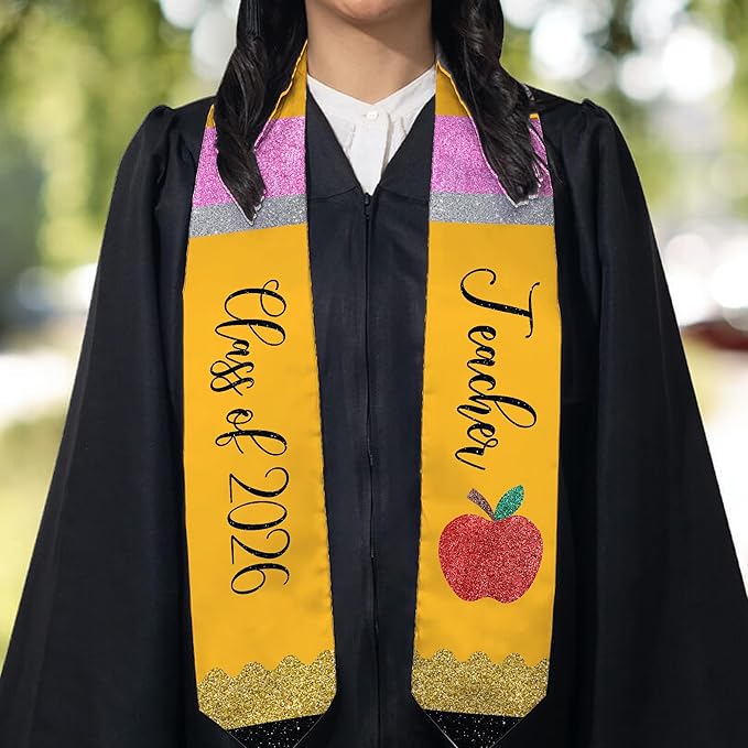 MDPrints Global Customized Graduation Stole Class Of 2026, Personalized Pencil Stole for Teacher, Gift For Graduation