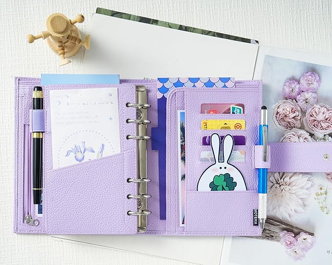 Moterm Personal Luxe Rings Planner - Genuine Leather Binder Organizer (30mm Ring, Pebbled-Lavender)