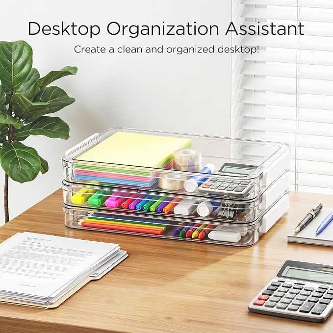 Citylife 3 PCS Scrapbook Paper Organizer with Clip, Stackable Clear Photo Organizer for Art and Craft Supplies, A4 Paper, Office Files, Stationery