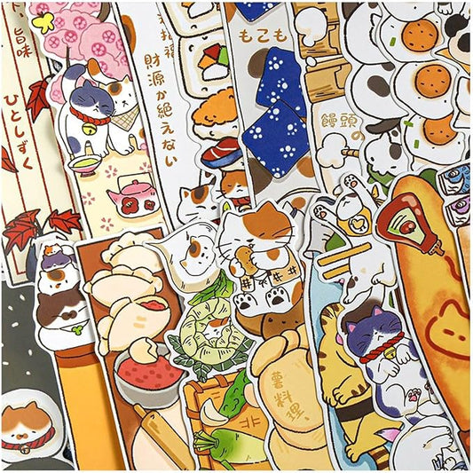 Cute Funny Animal Theme Colorful Bookmarks, 30 PCS (Cat's Delicious Adventure)