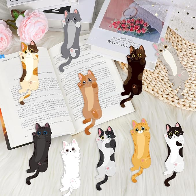JSRQT 30Pcs Cat Paper Bookmarks, Adorable Kitty Design Page Markers Book Page Clips for Book Lovers, Reading Accessories Gift for for Students Teachers,10 Styles