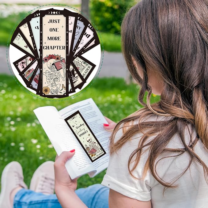 Wxiben Skeleton Flower Bookmarks Gifts - 40 Pcs Skeleton Reading Book Marks Gothic Skull Floral Book Markers Clip Double Sided Bookmarks for Women Bookish Bookworm Students Teachers Reader Club Gift
