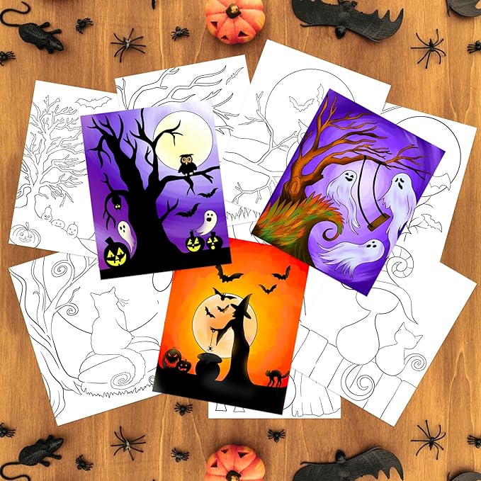 COCHIE 36PCS 8x10 Inches Halloween Coloring Pages for Kids, Bulk Color Your Own Halloween Paper Crafts Party Favors, Small Coloring Sheets Holiday Gifts