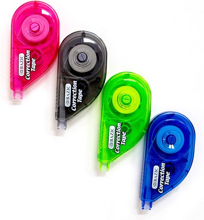 BAZIC Products Correction Tape 5 mm x 236", Mini Instant Corrections, Easy to Use Applicator Tapes Roller White Out for Office School & Home, 1 Unit Random Color Will BE Sent