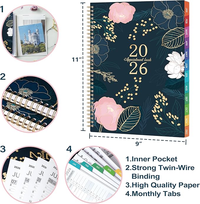2026 Appointment Book - January 2026 - December 2026, Weekly Appointment Book 2026, 9"x11", 2026 Hourly Planner with 30-Minute Interval, Colorful Monthly Tabs, Back Pocket