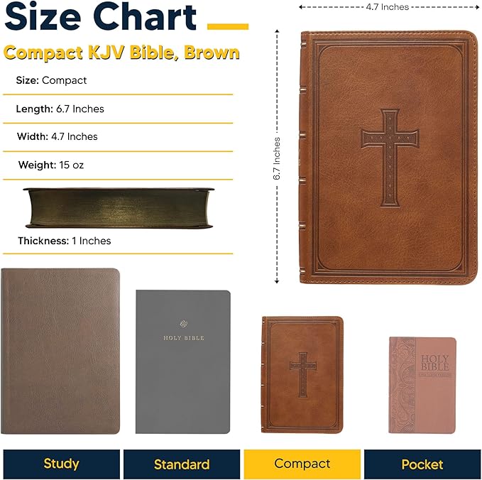 Personalized Compact Large Print Bible KJV Faux Leather Holy Bible Custom Name 3 Rows of Text & Red-Highlighted Verses, Personal Gift for Christian & Religious Celebrations | Brown
