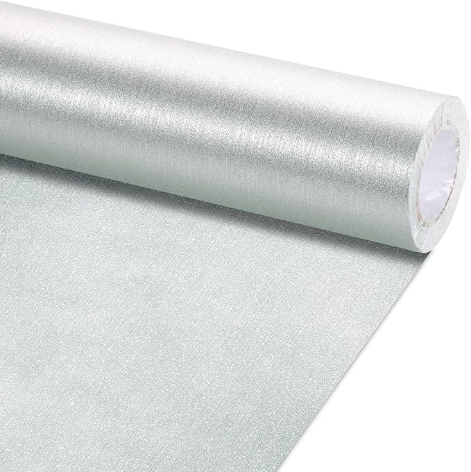 Qyeahkj 17in x 20ft Brushed Bulletin Board Paper Roll Bulletin Board Background Paper Fade Resistant Classroom Decoration Poster Art Craft Home Wall Education Decor Supplies Silver