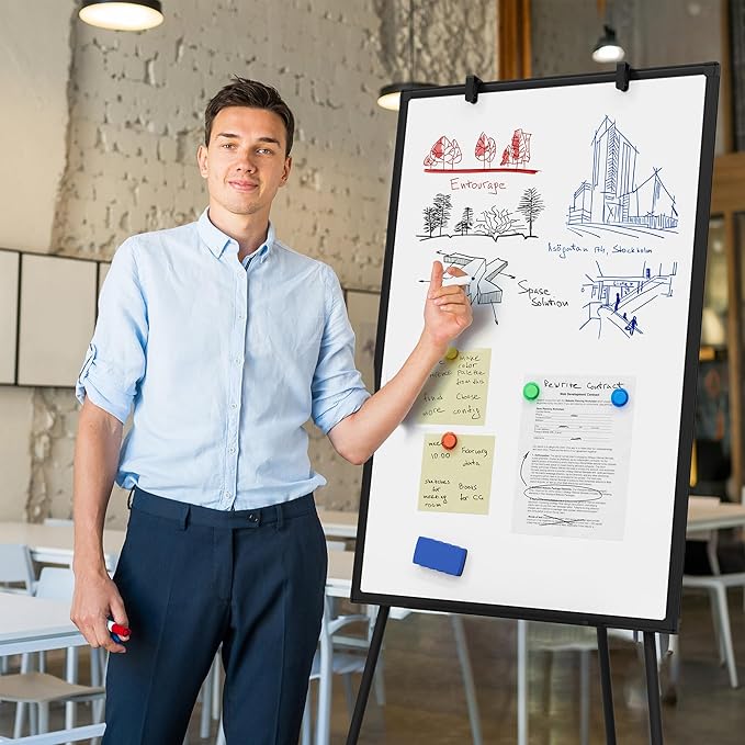 Large Whiteboard Easel with Stand, 36" x 24" Portable Standing Magnetic Dry Erase White Board, 3' x 2' Tripod Height Adjustable Flip Chart Easel for Home Office Classroom School, Black