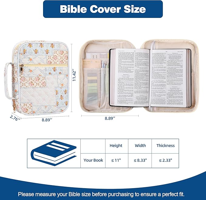 2-Pack Bible Cover Case for Women with Study Supplies Kit, Large Quilted Bible Bags & Organizer with Handle, Perfect Christian Gifts