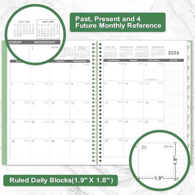 2026-2027 Monthly Planner - Planner/Calendar 2026-2027, Jul 2026 - DEC 2027, 9" x 11", 26-27 Academic Planner with Thick Paper, Twin-Wire Binding, Monthly Planner with Tabs & Pocket & Label, Green