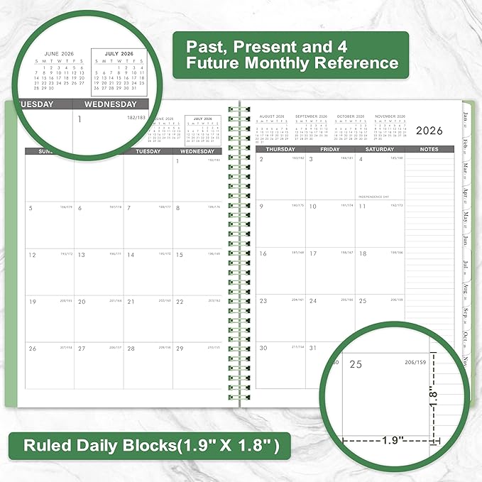 2026-2027 Monthly Planner - Planner/Calendar 2026-2027, JUL 2026 - DEC 2027, 9" x 11", Thick Paper, Twin-Wire Binding, Monthly Planner with Tabs & Pocket & Label, Green