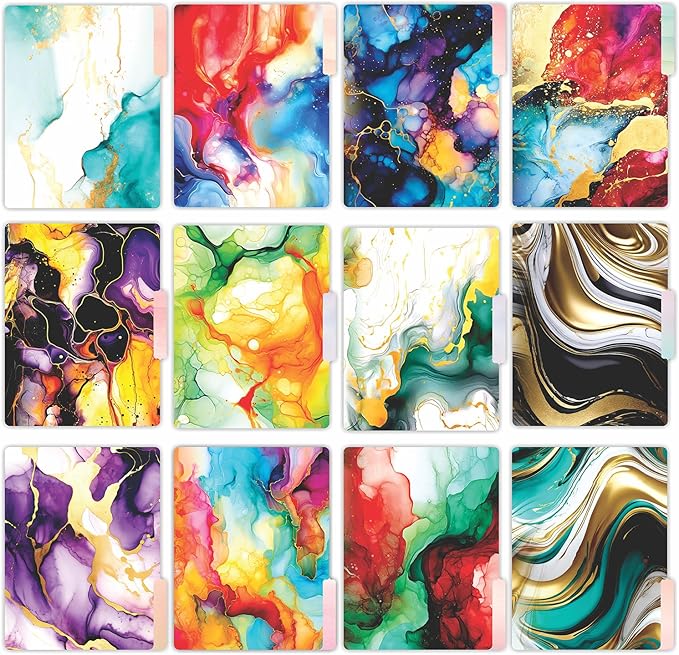 PARTH IMPEX 12 Pack Decorative File Folders, 1/3 Cut Tab with Assorted Positions, Letter Size Paper Holders (9.75” x 11.75”) Matte Finish Laminated for Office School Work - Marble Pattern Design