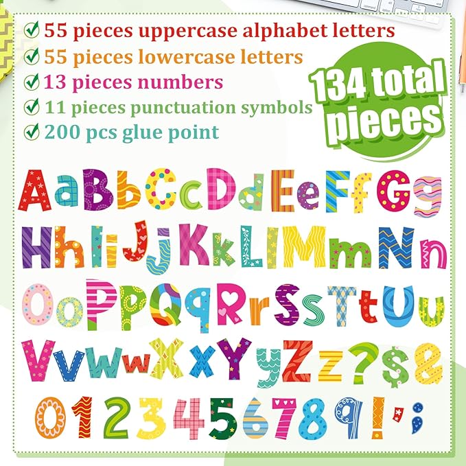 134 PCS 5 Inch Bulletin Board Letters Alphabet Numbers Combo Set Colorful Punctuation Letter Cutouts for Bulletin Board Classroom Wall Display Home Decor