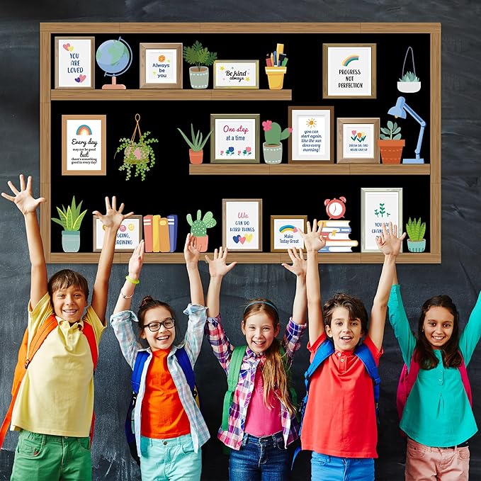 GOLDGAO Bookshelf Bulletin Board Set for Classroom Decor - Back to School Plant Theme Library Inspirational Reading Poster Cutouts for School Library Office Chalkboard Wall Door Decor