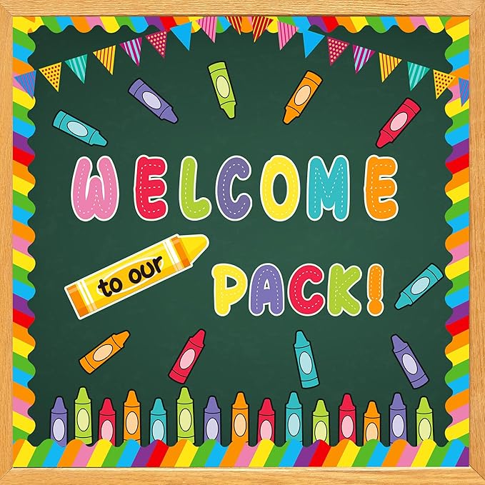 79Pcs Welcome Back to School Bulletin Board Classroom Decorations,Welcome to Our Pack Crayon Classroom Cutouts Wall Door Decor Chalkboard Sign for First Day of School Party