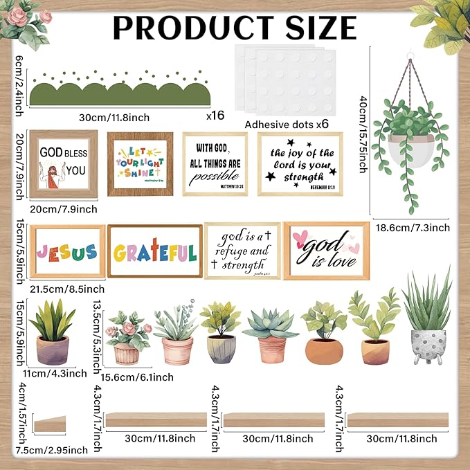 Christian Plant Inspirational Bulletin Board Set Summer Jesus Bible Verse Bulletin Board Sunday Back to School Potted Motivational Cutouts Greenery Religious for Classroom Chalkboard Wall Door Decor