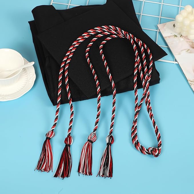 Graduation Double Honor Cords with Tassels Braided Academic Ropes for High School College Ceremony 68 Inch (Black White Red)