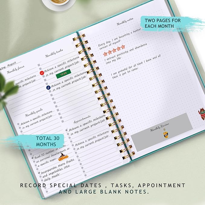 JUBTIC Monthly Planner Undated 7"x10", 30- Month To Do List Notebook For Women or Men, Large Size Hardcover Appointment Book Calendar Planner Organizes Your Task to Boost Productivity, 2025-2027, Green