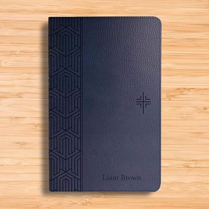 Personalized NLT Bible Faux Leather New Living Translation Bible Small Print Size with Geometric Design | Custom with Name | Gift for Religious Celebrations | Blue