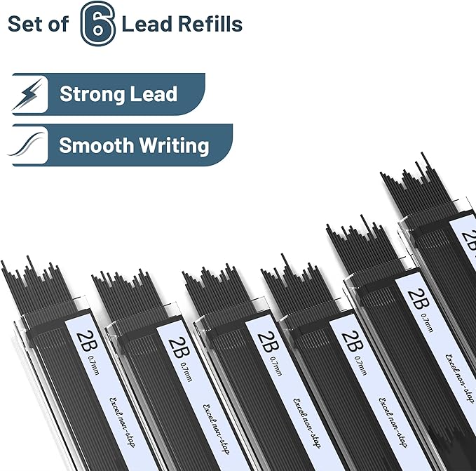 Mr. Pen- 0.7mm Metal Mechanical Pencil Set with Lead Refills & Erasers, 3 Pack, 6x Tubes 2B Lead Refill, 3x Erasers for School Supplies, Note Taking, Drawing, Sketching