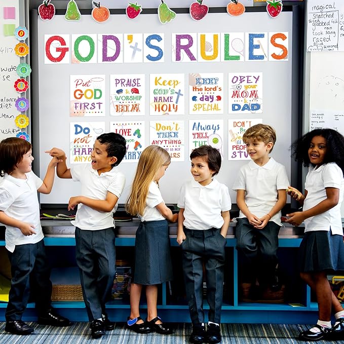 20 Pieces Ten Commandments Poster for Kids Christian Bible Verse Poster Inspirational Religious Scripture Wall Poster for Classroom Church Sunday School Christian Scripture Home Decor (Ball Base)