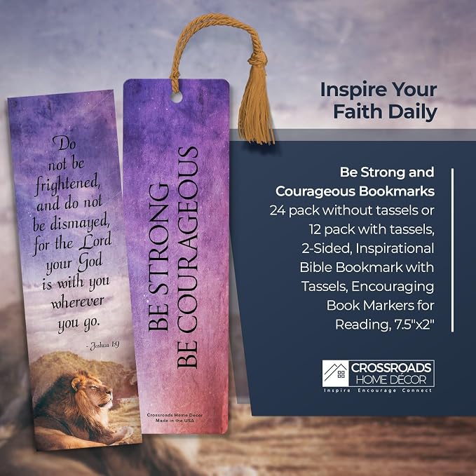 Be Strong and Courageous Bookmark Bulk 24 Pack, Christian Bible Bookmark, Joshua 1:9 Scripture, Bible Study Supplies, 7.25" x 2"