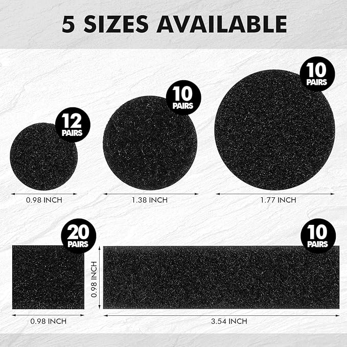 Norme 120 Pcs Heavy Duty Hook and Loop Strips with High Adhesive, Square Circle Design Multiple Double Sided Strong Mounting Tape for Fabric Clothes Curtains for Office Home, Black