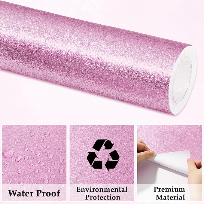 Qyeahkj 17in x 20ft Glitter Bulletin Board Paper Roll Bulletin Board Background Paper Fade Resistant Classroom Decoration Poster Art Craft Home Wall Education Decor Supplies Hot Pink