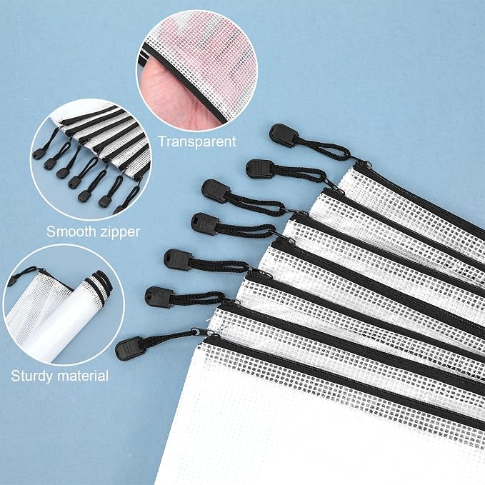 30 Pcs 17x12 Inches Clear Mesh Zipper Pouch Bags A3 Large Reusable PVC Pouches with Smooth Metal Zipper for Office Supplies, Puzzles, Board Games, Travel and Home Organization