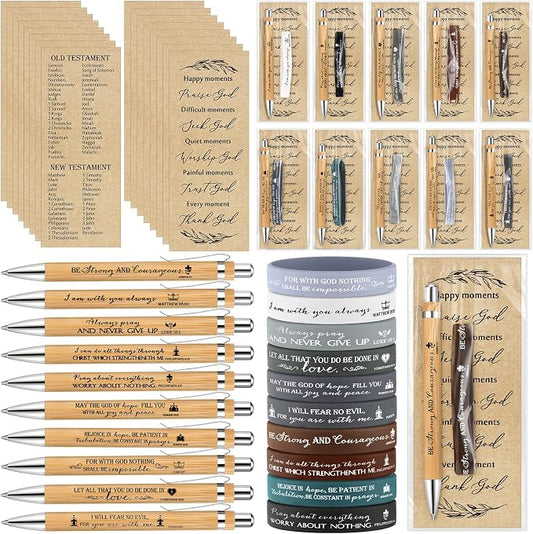 Feifeiya 10 Set Father's Day Church Gifts Bulk Bible Verse Pens with Scripture Bracelets & Religious Bookmarks, Fathers Day Christian Gifts for Men Dad Sunday School Study Bible Devotional Supplies