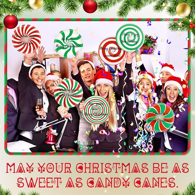 TaoBary 24 Pcs 7.09 Inch Christmas Candyland Peppermint Cutouts Candy Party Decorations Green Red White Candy Paper Bulletin Board Cutouts for Classroom Birthday DIY Wall Banner Home Window Supplies