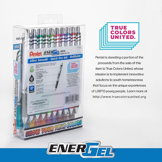 Pentel EnerGel RTX True Colors United 0.7mm Medium Line, 20 Assorted ink Colors, Pack of 20 pens BL77PC20MTCU