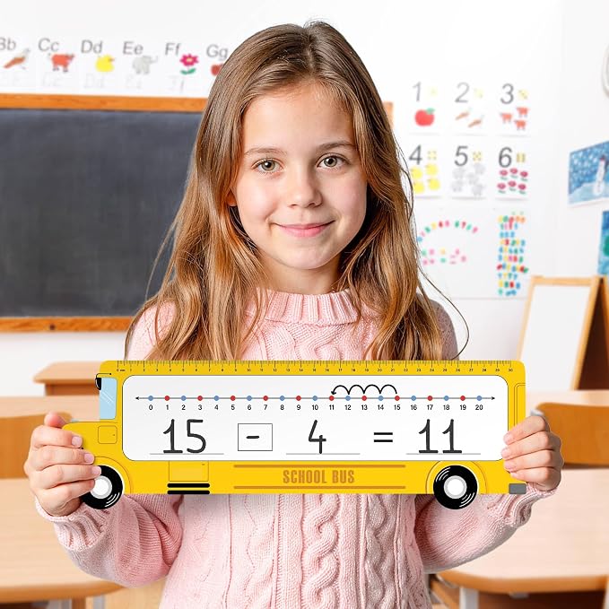 26-Pack School Bus Number Line Dry Erase Boards Cards, 14"x4", Double-Sided, 0-10 on One Side & 0-20 on Other Side, Math Manipulatives for Student, Education Classroom Must Haves